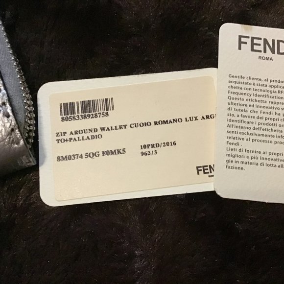 NEW! Fendi Romano Selleria Zip Around Wallet  Silver Calfskin - Picture 6 of 6